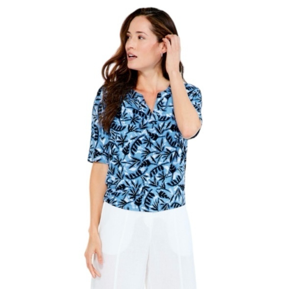NIC+ZOE Coastal Vines Knit Top Blue Multi Size Small